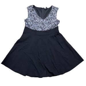 Torrid Women's Size 24 Black Floral Fit & Flare Sleeveless Dress Wedding Guest